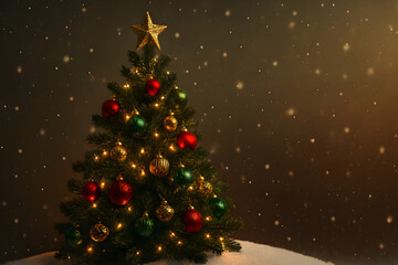 Beautiful Christmas Tree with Golden Ornaments and Glowing Lights &ndash; Festive Holiday Decoration