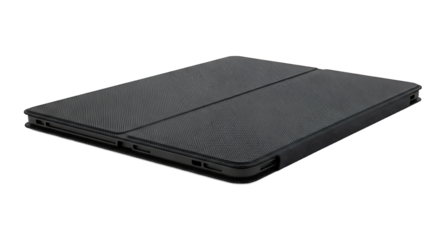 Unboxing a Sleek Black Laptop Case, Home Office Setup, Product Photography, Modern Environment, Aerial View, Tech Concept