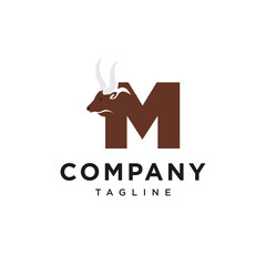 Letter M Ankole Watusi Bull Logo Icon Vector