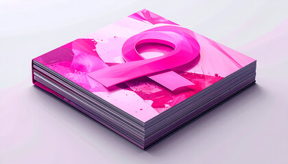 Stack of pink cards with breast cancer awareness ribbon design.