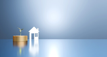 House Symbol And Gold Colored Coin Stacks 