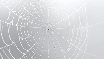 Delicate spiderweb glistening with morning dew, a natural wonder.
