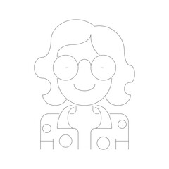 Simple Outline Avatar of a Woman with Curly Hair and Glasses Wearing a Collared Shirt and Vest on a Transparent Background Minimalist Line Art Style