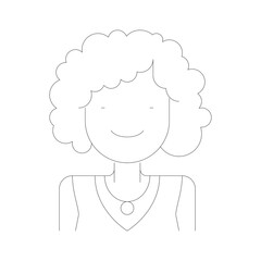 Simple Line Art Portrait of a Person with Curly Hair and a Necklace Against a Transparent Background Representing an Avatar Outline