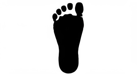A simple black footprint silhouette isolated on a white background, symbolizing walking, steps, or human presence.