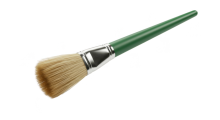Isolated Realistic Paintbrush With Green Handle and Tan Bristles on Black