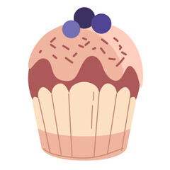 Pastel Cupcake Illustration With Blueberries And Sprinkles On A Transparent Background