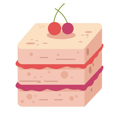Pixelated Layered Cake Dessert Illustration with Two Cherries on Top and Transparent Background