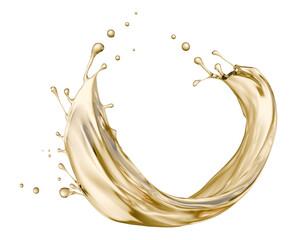 golden liquid splash isolated on a white background. 3d render