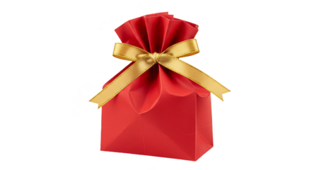Isolated Red Gift Bag with Gold Ribbon Realistic Photo