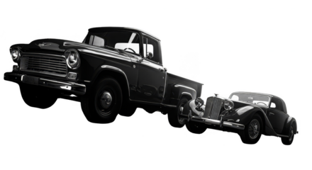 Isolated Vintage Truck and Classic Car Illustration