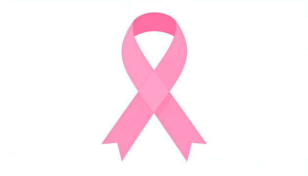 Pink ribbon symbol of breast cancer awareness isolated on a white background.
