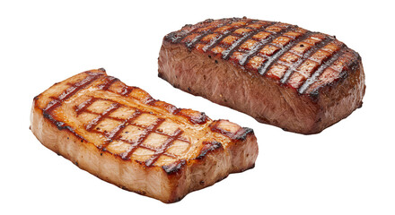 Photo Grilled Pork and Beef Steaks Isolated Transparent Background