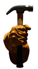 Photo Hand Holding Hammer with Gloves Dark Isolated