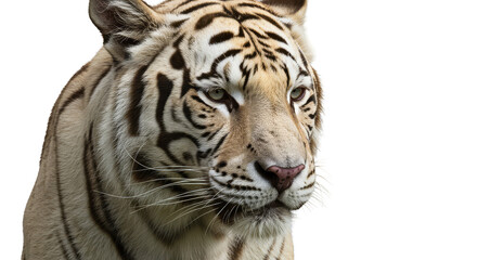 Photo Majestic White Tiger Closeup Portrait Intense Gaze Black Stripes Isolated