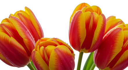 Photo of Red Yellow Tulips with Water Droplets on Black Background