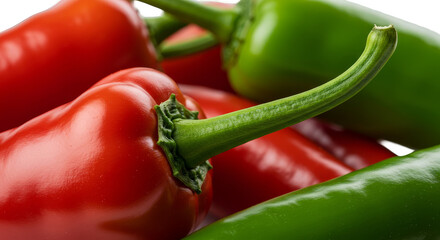 Photo of red and green chili peppers close up