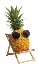 Photo Pineapple With Sunglasses On Beach Chair Transparent Background