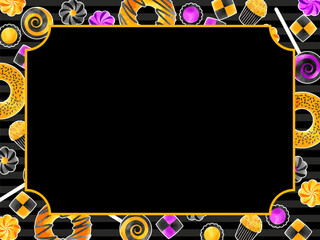 ハロウィン向け、オレンジ色と黒色のかわいいお菓子のイラストフレーム