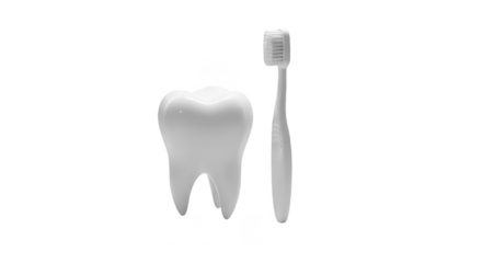Realistic 3D Tooth With White Toothbrush Isolated on Black Background