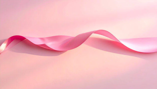 Elegant pink ribbon gracefully flowing across a soft pink background.