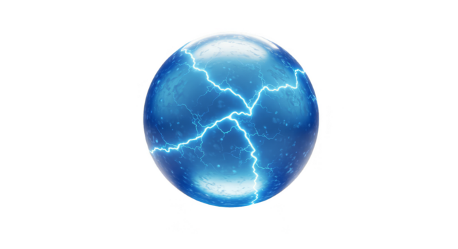 Realistic 3D orb with blue energy crackles transparent background