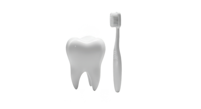 Realistic 3D Tooth With White Toothbrush Isolated on Black Background