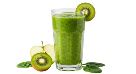 Realistic Green Smoothie with Kiwi and Apple Isolated