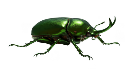 Realistic Isolated Green Beetle with Horns and Shiny Shell
