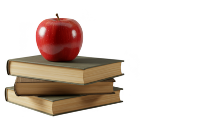 Realistic Isolated Photo Stacked Books Apple Transparent Background