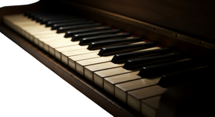 Realistic photo close up of piano keys on black background