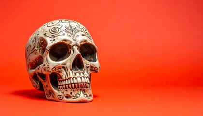 Ornate Skull Decorated with Intricate Designs.