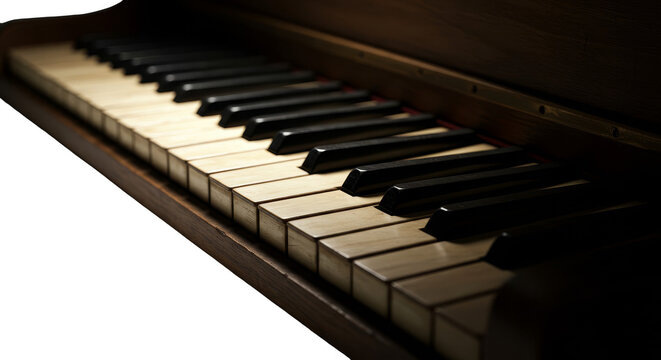Realistic photo close up of piano keys on black background