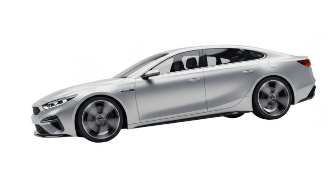 Realistic White Sedan Car Isolated On Transparent Background