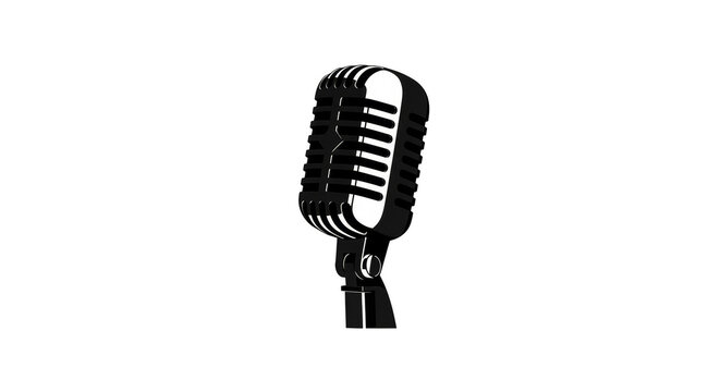 Retro Microphone Illustration Black And White Isolated Background - Powered by Adobe