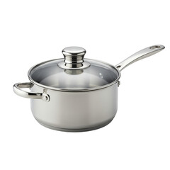 Stainless Steel Saucepan with Glass Lid Isolated Transparent Background