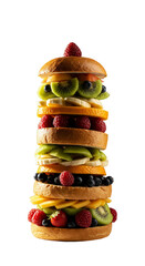 Tall Fruit Sandwich With Berries Kiwi Banana Mango Isolated Food