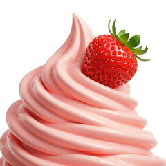 Strawberry soft serve ice cream with fresh berry topping isolated