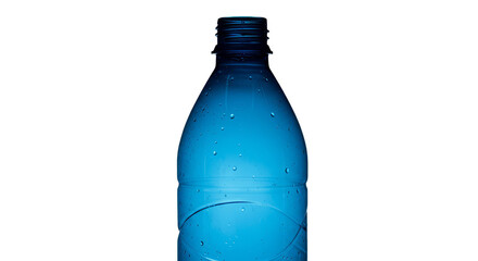 Transparent blue bottle with water droplets isolated