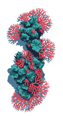 Top View Coral Reef Illustration With Pink and Teal Colors