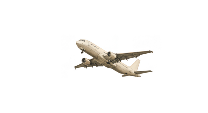 Sepia Tone Passenger Jet Airplane Isolated Transparent Background Illustration