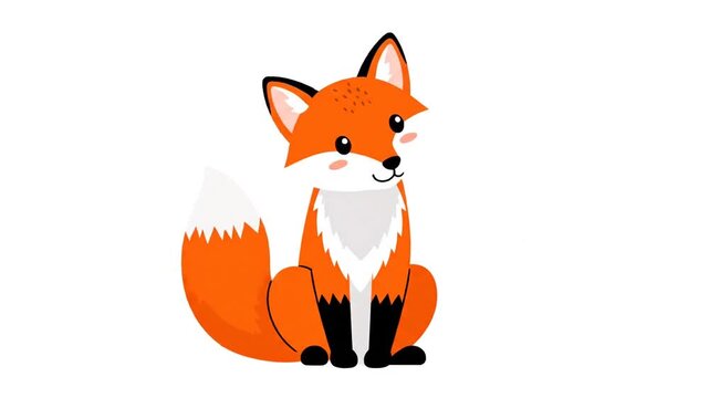 Cute Cartoon Fox Sitting, Smiling, Isolated on White Background