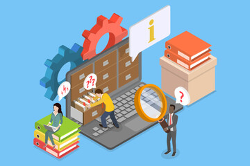 3D Isometric Flat Vector Illustration of Training Guide, Individuals Seeking Knowledge And Answers For Their Inquiries