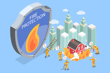 3D Isometric Flat Vector Illustration of Fire Prevention, Protecting Against Fires And Flames To Ensure Safety And Security In Buildings And Structures