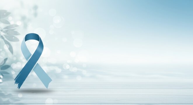 Light blue ribbon with brushed texture on wooden table for prostate cancer awareness month, World Diabetes Day, and men's health week. - Powered by Adobe