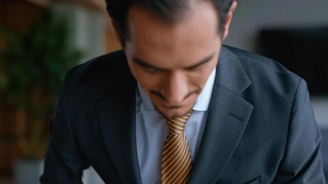 Businessman holding envelope suit and tie conveying confidential message and professionalism with warm mood man suit receiving yellow envelope from