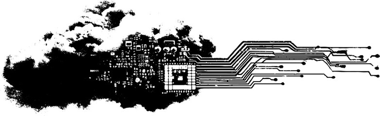 Circuit board fusion design with stencil grunge texture for tech-inspired art