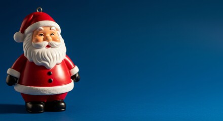 Obraz premium Vintage Christmas Santa Ornament Retro Holiday Decoration Festive Cheer Blue Background