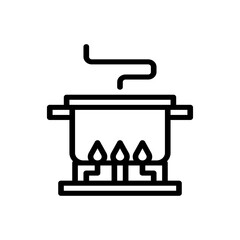 Simple Outline Icon Of A Cooking Pot On A Stove With Steam Rising Black Lines On A Transparent Background Representing Food Preparation