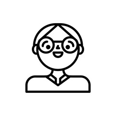 Simple Outline Icon of a Person Wearing Glasses with a Friendly Smile Against a Transparent Background